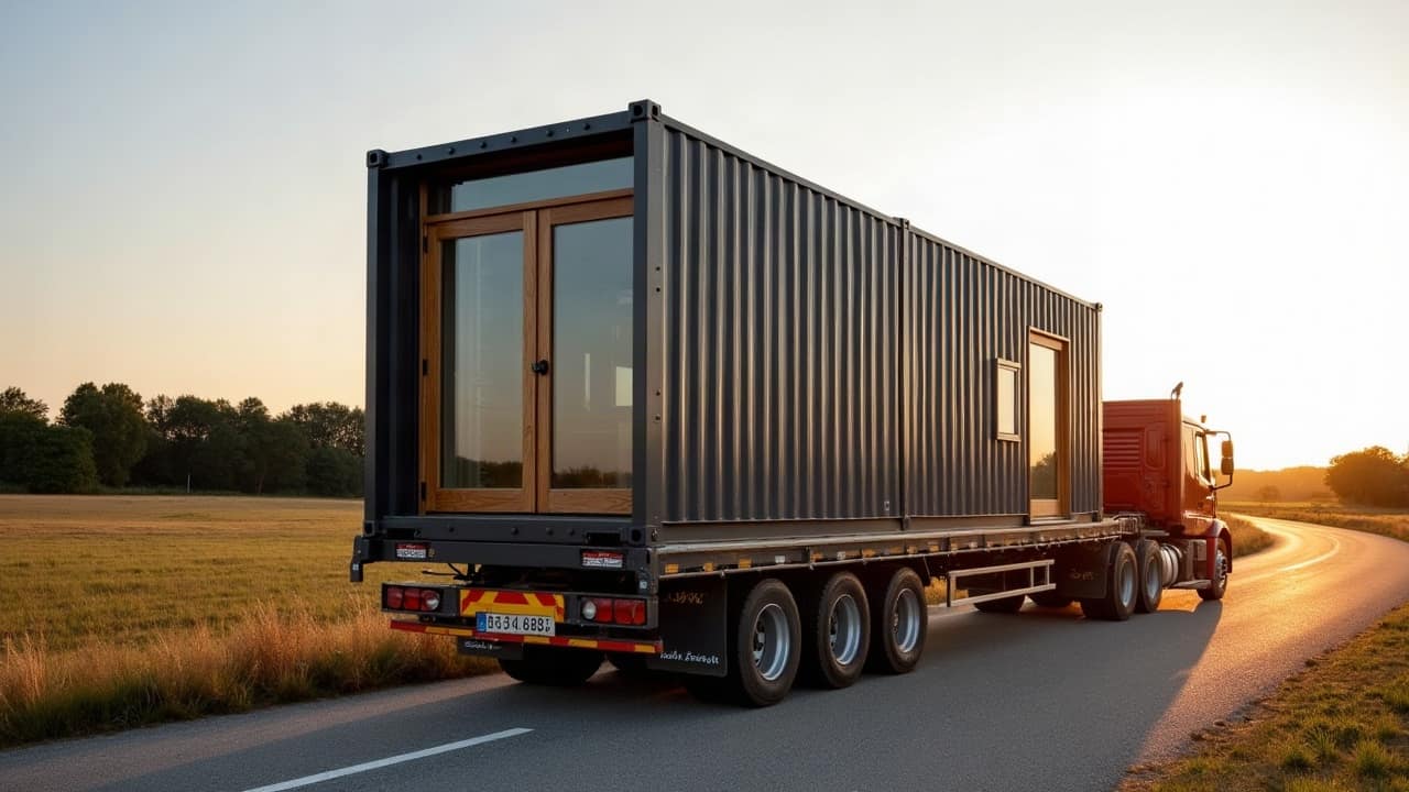 Transport d'un container par camion plateau jusqu'à votre terrain